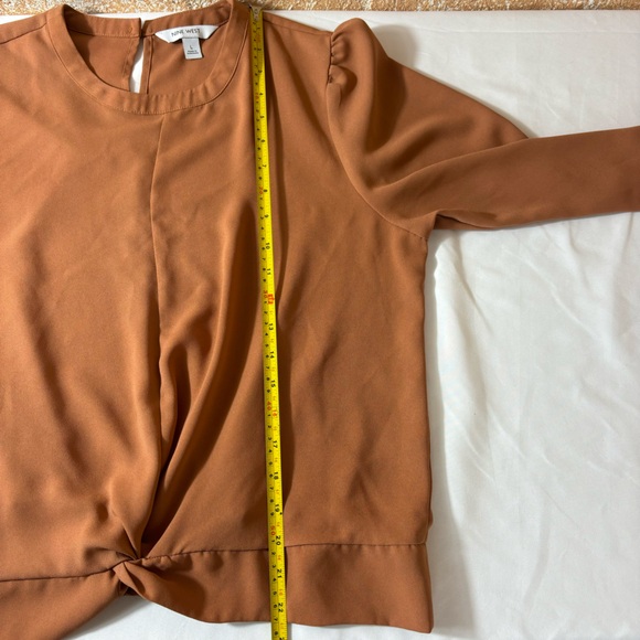 Nine West Top Twist Front Long Sleeve Dressy Comfort Blouse Rust Size Large - Picture 13 of 14